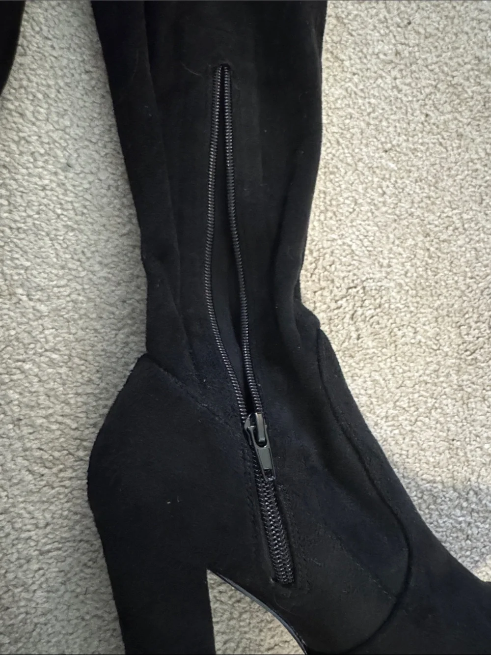 Women's Over-the-Knee Black Suede Block Heel Zip Boots